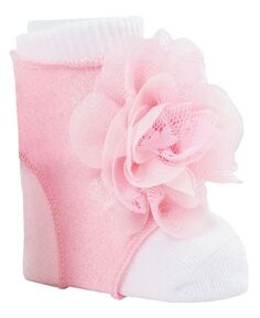 Носки с блестками и открытым носком для маленьких девочек с цветочной накладкой Baby Deer, розовый