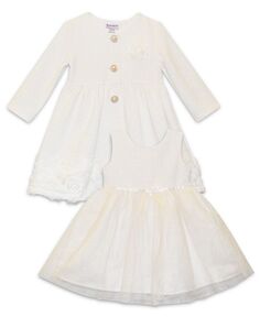 Пальто и платье с розочкой для маленьких девочек, комплект из 2 предметов Blueberi Boulevard, слоновая кость/кремовый