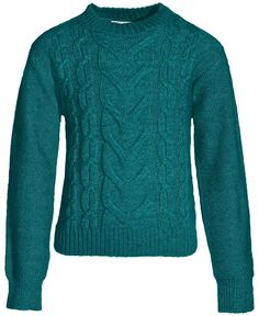 Однотонный свитер косой вязки для маленьких девочек с круглым вырезом Epic Threads, зеленый