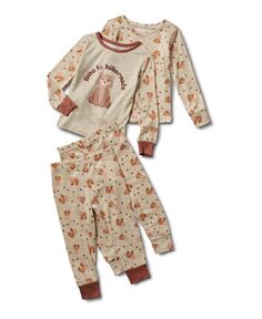 Пижамный комплект из 4 предметов Mix n Match Time to Hibernate для мальчиков-младенцев с длинными рукавами и джоггерами Tahari, коричневый/бежевый