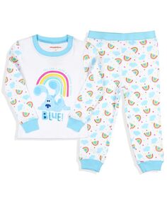 Пижамный комплект реглан для сна Nickelodeon для маленьких девочек с радугой и принтом Blue&apos;s Clues, белый