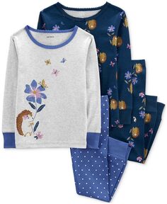 Пижамы из 100% плотного хлопка для маленьких девочек, комплект из 4 предметов Carter&apos;s, синий Carters