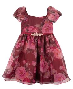Платье из органзы с пышными рукавами и цветочным принтом для маленьких девочек Rare Editions, мультиколор