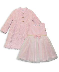 Платье и пальто без рукавов с расклешенной розочкой для маленьких девочек, комплект из 2 предметов Blueberi Boulevard, розовый