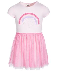 Платье из радужного тюля с короткими рукавами для маленьких девочек Epic Threads, розовый