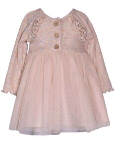 Платье из тюлевой юбки с длинными рукавами для маленьких девочек Bonnie Baby, коричневый/бежевый
