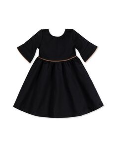 Платье из понте с оборками на рукавах и замшевыми деталями для маленьких девочек Hope &amp; Henry, черный