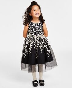 Платье иллюзии с вышивкой для маленьких девочек Rare Editions, черный