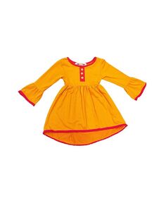 Платье Hi-Low с отделкой помпонами для маленьких девочек Mixed Up Clothing, желтый