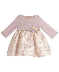 Платье с длинными рукавами для маленьких девочек и жаккардовой юбкой с цветочным принтом Rare Editions, мультиколор
