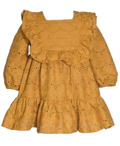Платье с длинными рукавами и рюшами для маленьких девочек Bonnie Baby, желтый