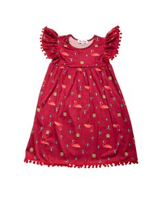 Платье с помпоном и принтом для маленьких девочек с развевающимися рукавами по всей поверхности Mixed Up Clothing, красный