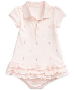 Платье-поло с оборками и принтом пони для маленьких девочек Polo Ralph Lauren, розовый
