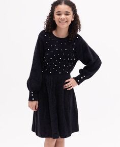 Платье-свитер с искусственным жемчугом для больших девочек Rare Editions, черный