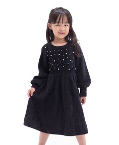 Платье-свитер с длинными рукавами и имитацией жемчуга для маленьких девочек Rare Editions, черный