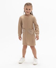 Платье-свитер с длинными рукавами и карманами в форме сердца для маленьких девочек Rare Editions, коричневый/бежевый