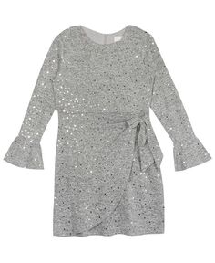 Платье-юбка с запахом и запахом в стиле диско для больших девочек с рукавами-колокольчиками Rare Editions, серый