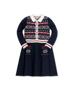 Платье-свитер с длинными рукавами в скандинавском стиле с жаккардовым узором для маленьких девочек Hope &amp; Henry, синий