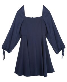 Плиссированное платье с плиссировкой в горошек для больших девочек Rare Editions, синий