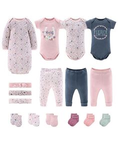 Подарочный набор Layette для новорожденных, сине-розовый с цветочным принтом прерий, 16 основных предметов, The Peanutshell, мультиколор