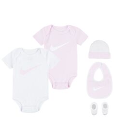 Подарочный набор боди нейтрального цвета с логотипом Swoosh для мальчиков и девочек, 5 предметов Nike, мультиколор