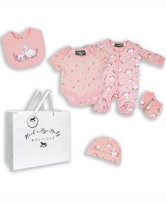 Подарок Lovely Swan Layette для маленьких девочек в сетчатой сумке, набор из 5 предметов Rock-A-Bye Baby Boutique, мультиколор
