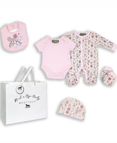 Подарок с цветочным узором Birdy для маленьких девочек в сетчатой сумке, набор из 5 предметов Rock-A-Bye Baby Boutique, розовый