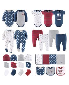 Подарочный набор Layette для новорожденных мальчиков, голубые и красные вещи, 30 основных предметов, The Peanutshell, синий