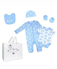 Подарочный набор из 6 предметов для новорожденных Layette Safari Rock-A-Bye Baby Boutique, синий
