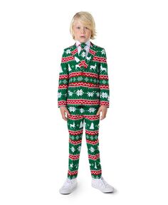Праздничный рождественский наряд для маленьких мальчиков, включающий пиджак, брюки и костюм с галстуком OppoSuits, зеленый