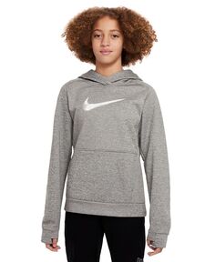 Пуловер для тренировок Big Kids Therma Multi+ с капюшоном Nike, серый