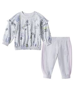 Пуловер и джоггеры с принтом и рюшами для маленьких девочек, комплект из 2 предметов adidas, серый