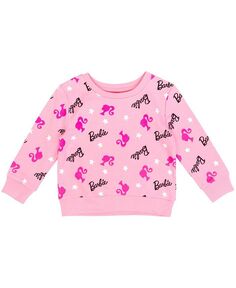 Пуловер из французской махровой ткани для девочек, свитшот Barbie, розовый
