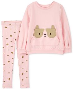 Пуловер из французской махровой ткани для маленьких девочек с собакой, топ и леггинсы, комплект из 2 предметов Carter&apos;s, розовый Carters