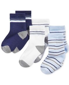 Полосатые носки Crew для маленьких мальчиков, набор из 3 штук First Impressions, синий