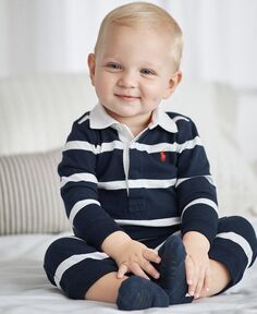 Полосатый хлопковый комбинезон для регби для маленьких мальчиков Polo Ralph Lauren, синий