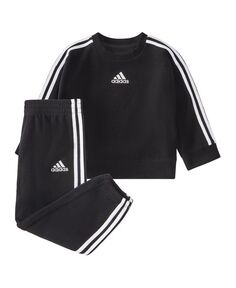 Пуловер и джоггеры из микрофлиса с круглым вырезом для маленьких мальчиков, комплект из 2 предметов adidas, черный