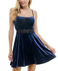 Расклешенное платье на талию с украшением и усиление City Studios, синий