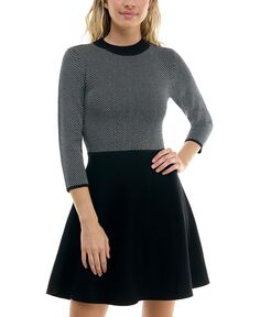 Расклешенное платье-свитер с воротником-шеевром и шевроном BCX, серый