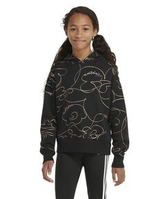 Пуловер с капюшоном и длинными рукавами для больших девочек с принтом и надписью adidas, черный