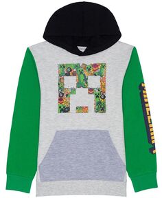 Пуловер с рисунком Minecraft для больших мальчиков, флисовая толстовка с капюшоном Hybrid, зеленый