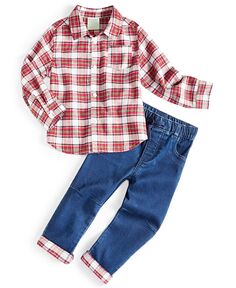 Рубашка в клетку и джинсовые брюки для маленьких мальчиков, комплект из 2 предметов First Impressions, синий