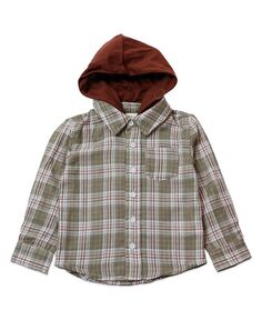 Рубашка на пуговицах в клетку для мальчиков Austin со съемным капюшоном Thoughtfully Hooded, коричневый