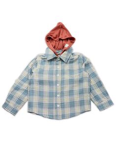 Рубашка на пуговицах в клетку для мальчиков Austin со съемным капюшоном Thoughtfully Hooded, синий
