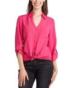 Рубашка с закатанными рукавами и завязкой спереди BCX, розовый