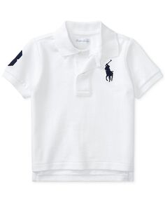 Рубашка-поло из хлопковой сетки с логотипом пони для маленьких мальчиков Polo Ralph Lauren, белый