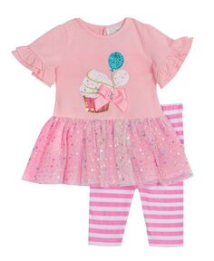 Рубашка-пачка с леггинсами на день рождения для маленьких девочек, комплект из 2 предметов Rare Editions, розовый