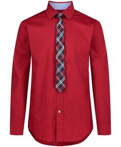 Рубашка и галстук из однотонного эластичного поплина с длинными рукавами для больших мальчиков Tommy Hilfiger, красный