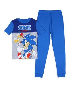 Рубашка и брюки Let&apos;s Roll для видеоигр для мальчиков, детский хлопковый пижамный комплект Sonic The Hedgehog, синий