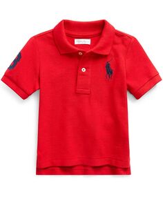 Рубашка-поло из хлопковой сетки с логотипом пони для маленьких мальчиков Polo Ralph Lauren, красный